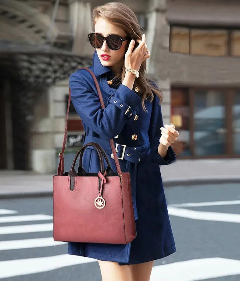3-Piece Women's PU Leather Handbag Set – Fashion Tote, Shoulder, Crossbody