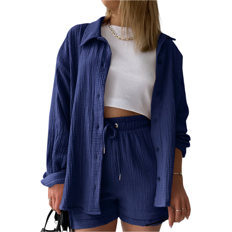 Women's Casual Shirt & Shorts Suit - Full Sleeve Spring/Summer Set