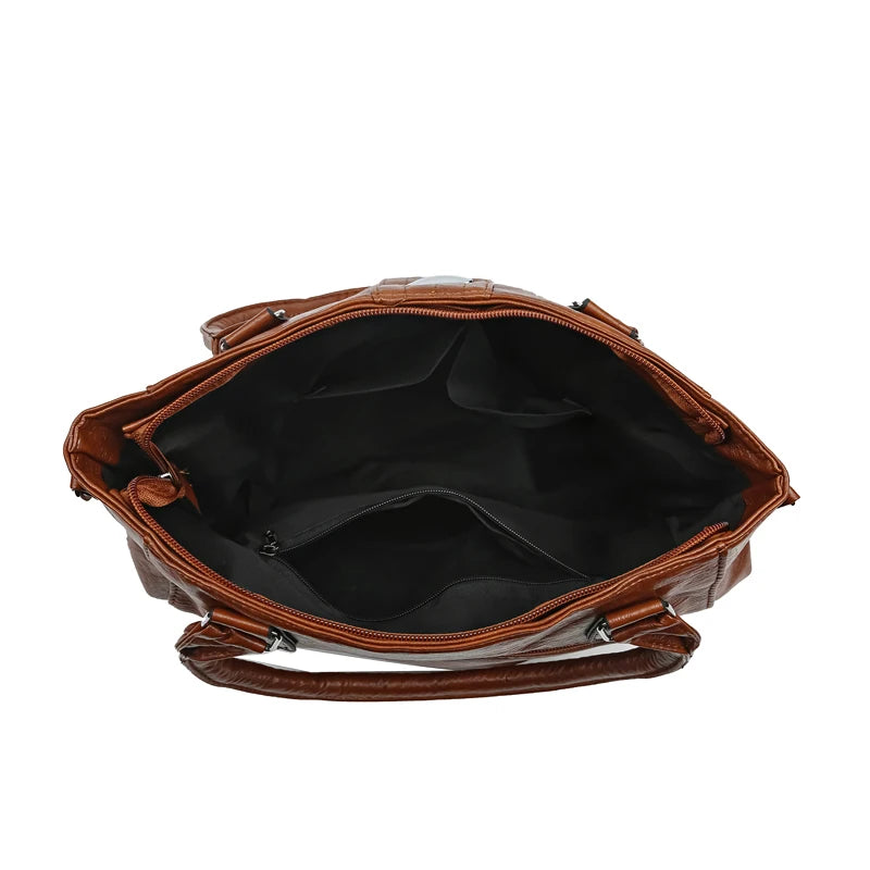 Vintage Soft Leather Handbag – Large Capacity Designer Shoulder Tote for Women