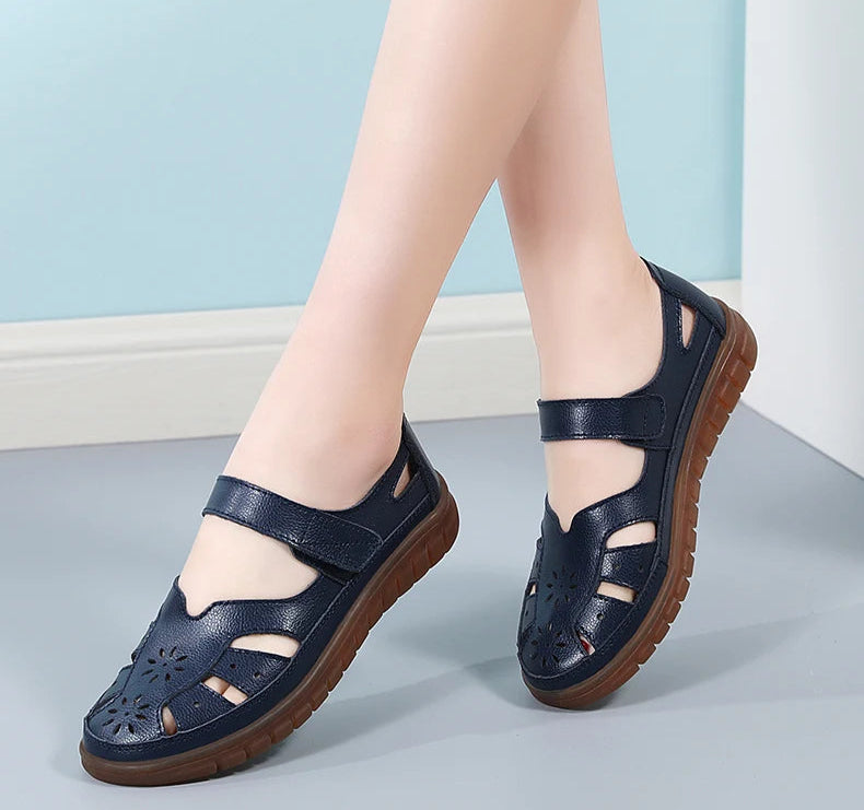 Women's Breathable Leather Sandals: Non-Slip Casual Roman Style