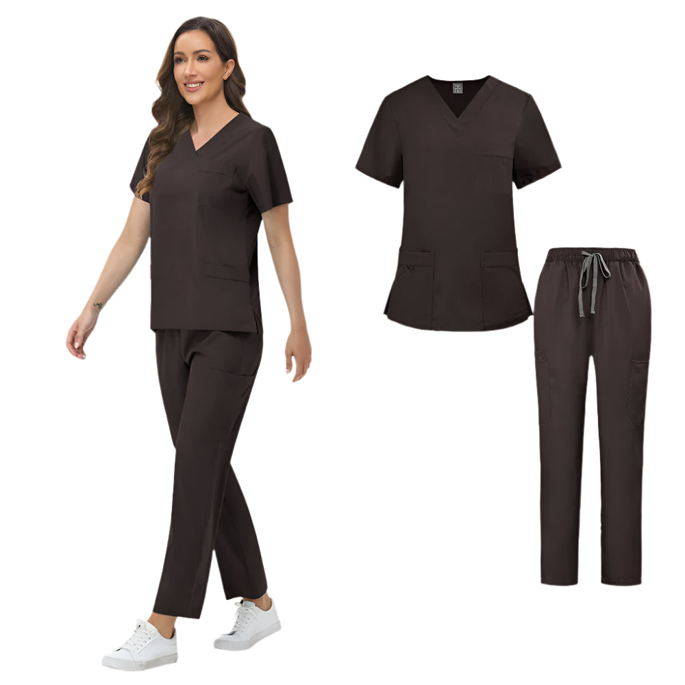 Unisex Medical Scrubs Set: Short Sleeve V-Neck Top & Pants Workwear