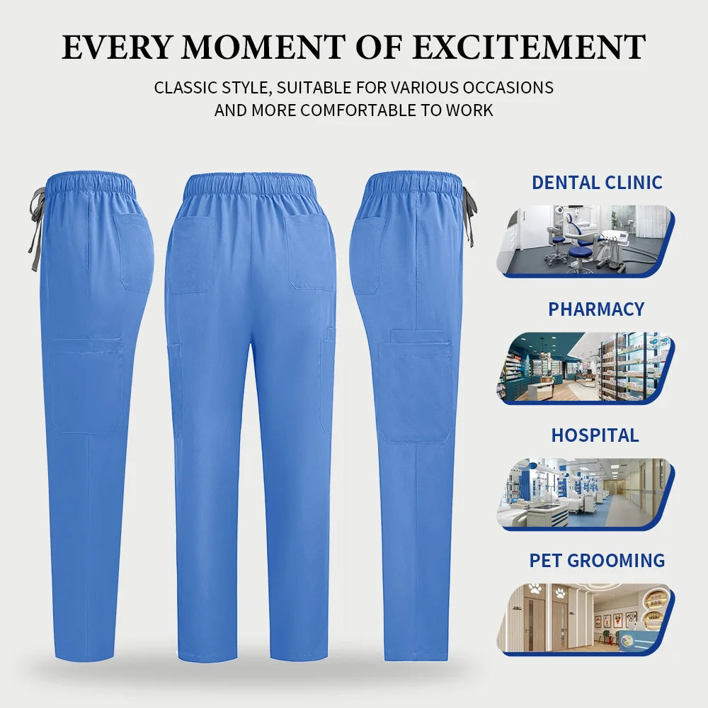 Unisex Medical Scrubs Set: Short Sleeve V-Neck Top & Pants Workwear