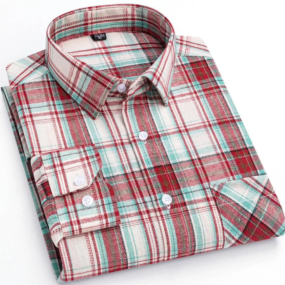 Men’s Flannel Plaid Shirt – 100% Cotton Slim Fit Casual Spring Wear