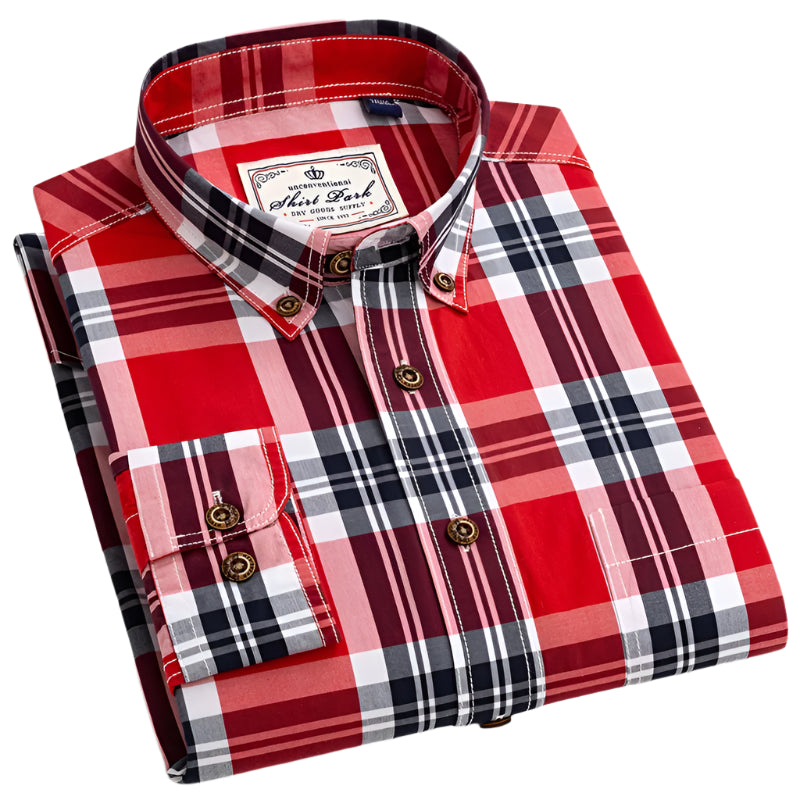 100% Cotton Slim Fit Plaid Shirt – Formal Long-Sleeve Office Casual Shirt for Men