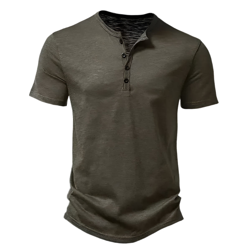 Men’s Henley Slub Cotton T-Shirt – Casual Solid Color Summer Streetwear