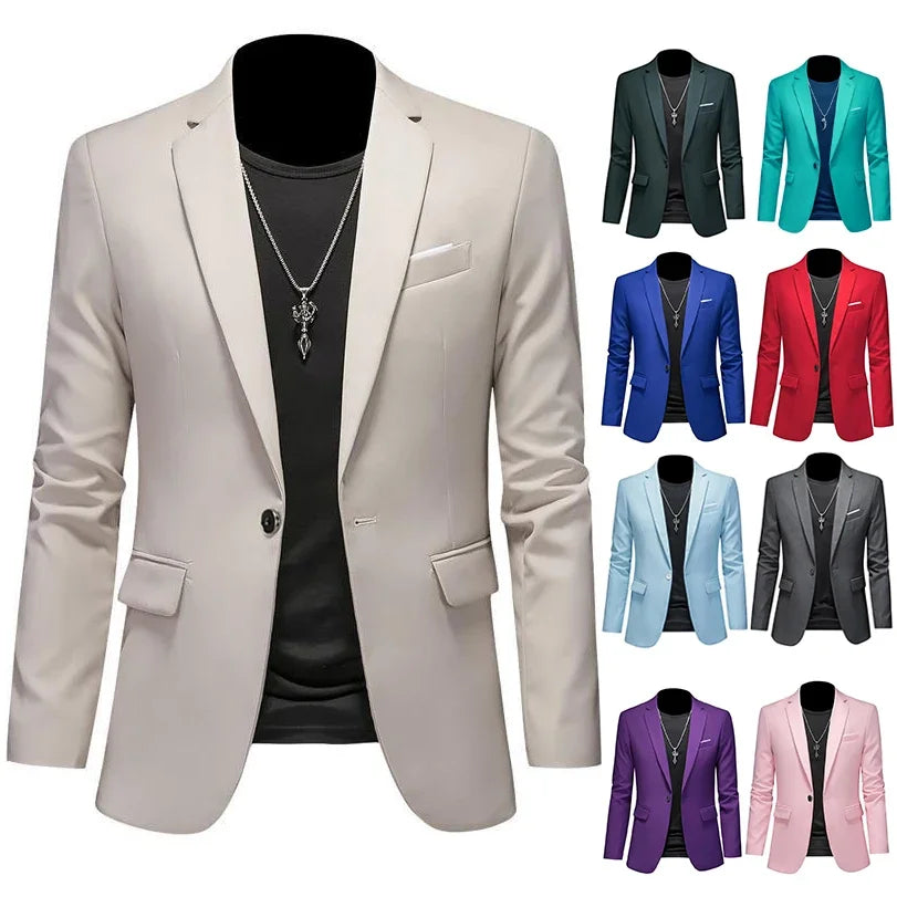 Boutique Men's Blazer: Solid Color Fashion for Business & Weddings