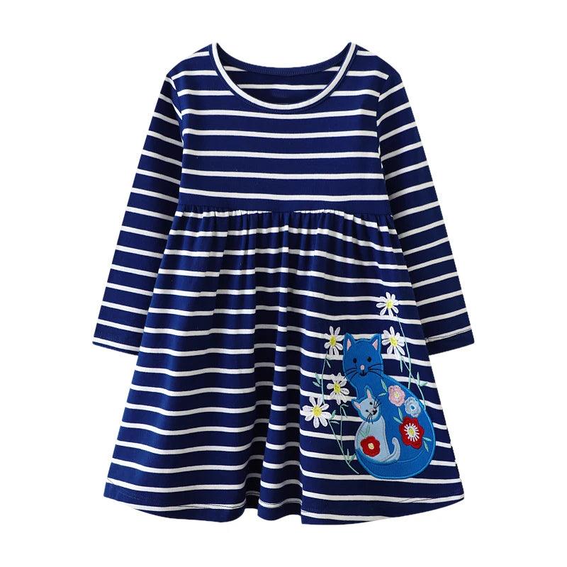 Little Maven Embroidered Cartoon Animal Dress – Cozy Cotton Outfit for Girls - JVMCL