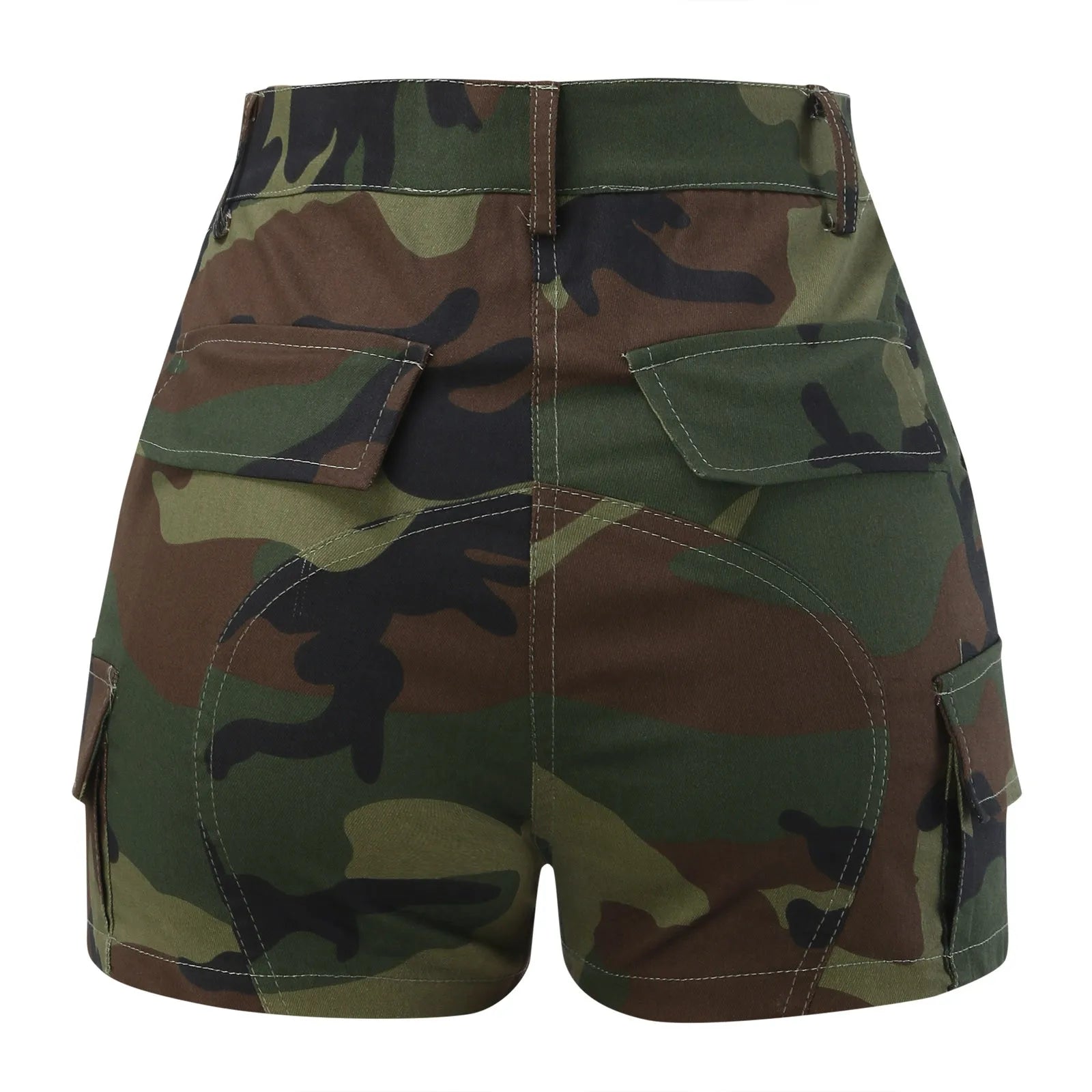 Camouflage Ripped Jean Shorts for Women – High Waist Mid-Length Denim