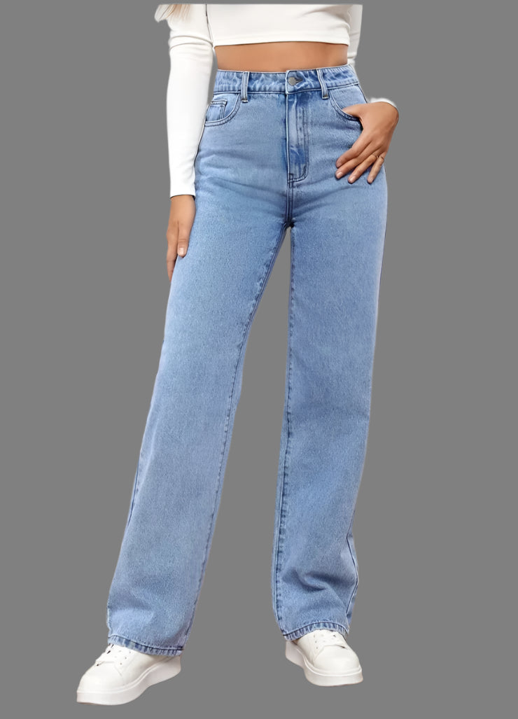 Women's Y2K Loose Straight Jeans - High Waist Ankle Length Denim-Look
