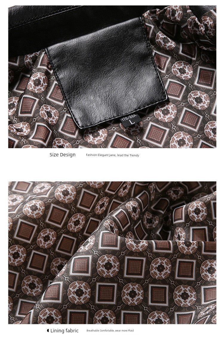Korean Fashion Men's Warm Lapel Leather Jacket - Solid Color