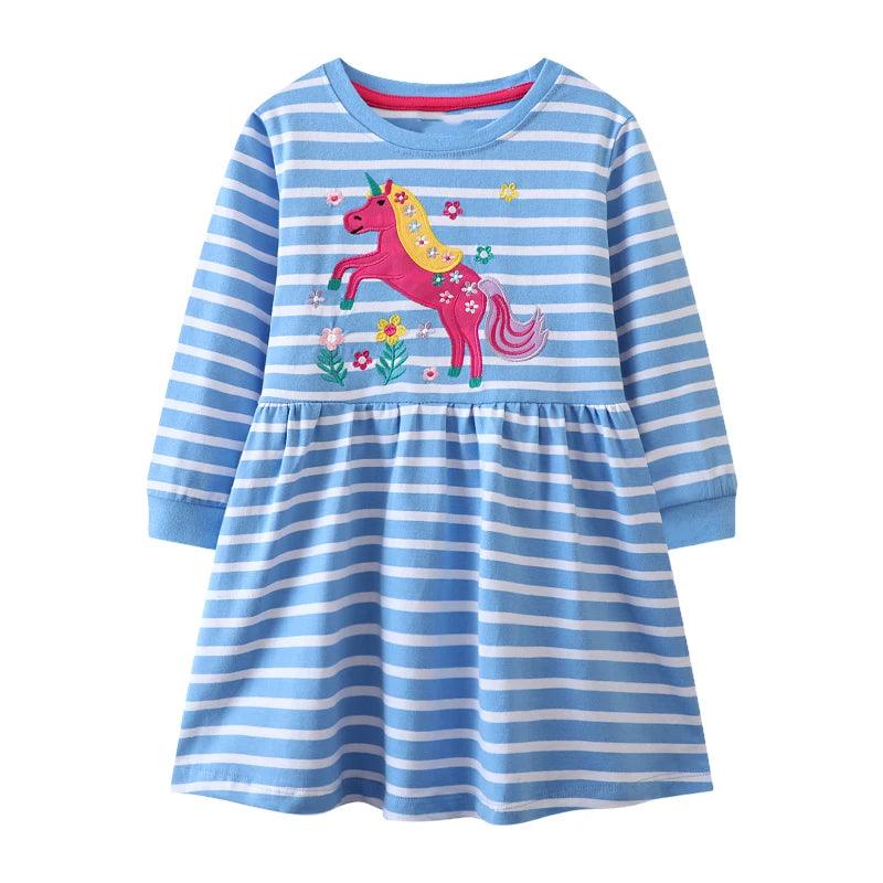 Little Maven Embroidered Cartoon Animal Dress – Cozy Cotton Outfit for Girls - JVMCL