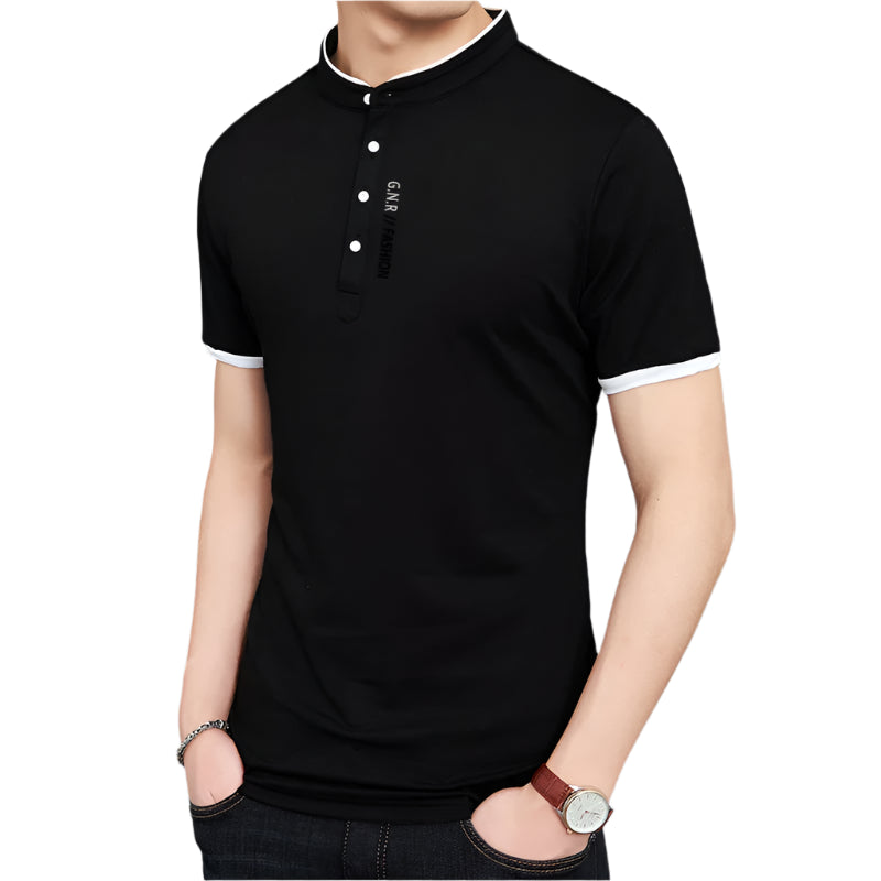 Men’s Stand-Up Collar Solid Color T-Shirt – Breathable Summer Casual Top