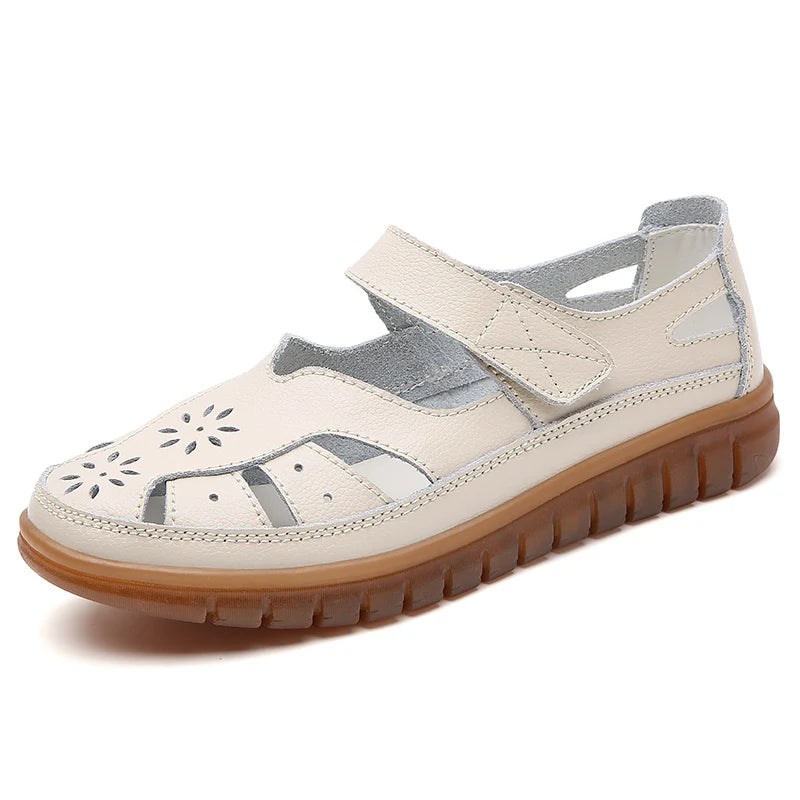 Women's Breathable Leather Sandals: Non-Slip Casual Roman Style
