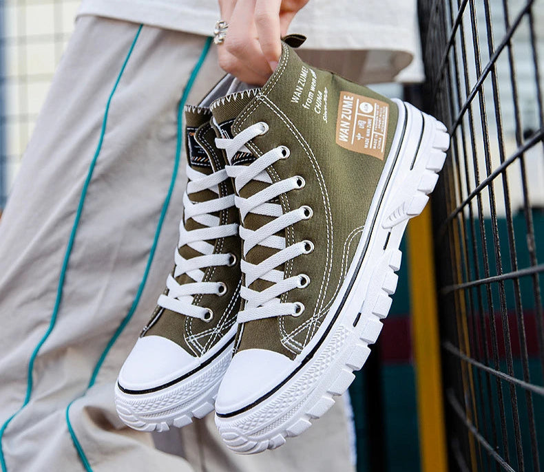 Men's High Top Canvas Sneakers – Lace-Up Sport Board Shoes for Casual Street Style