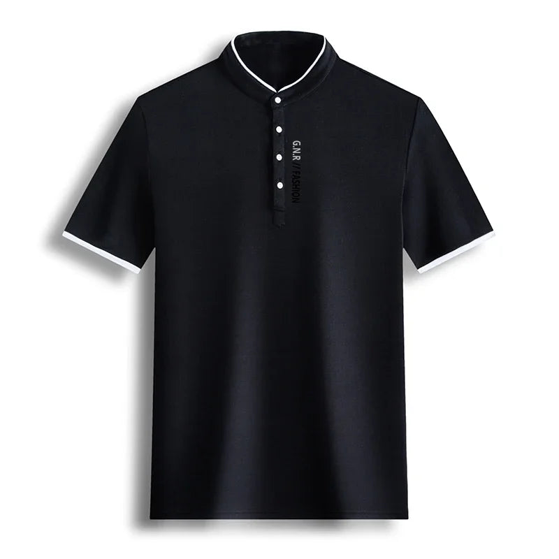 Men’s Stand-Up Collar Solid Color T-Shirt – Breathable Summer Casual Top