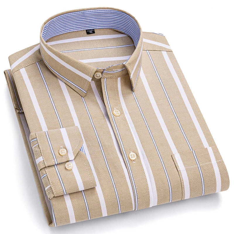 Men’s 100% Cotton Plaid Oxford Shirt – Smart Casual Plus Size 7XL