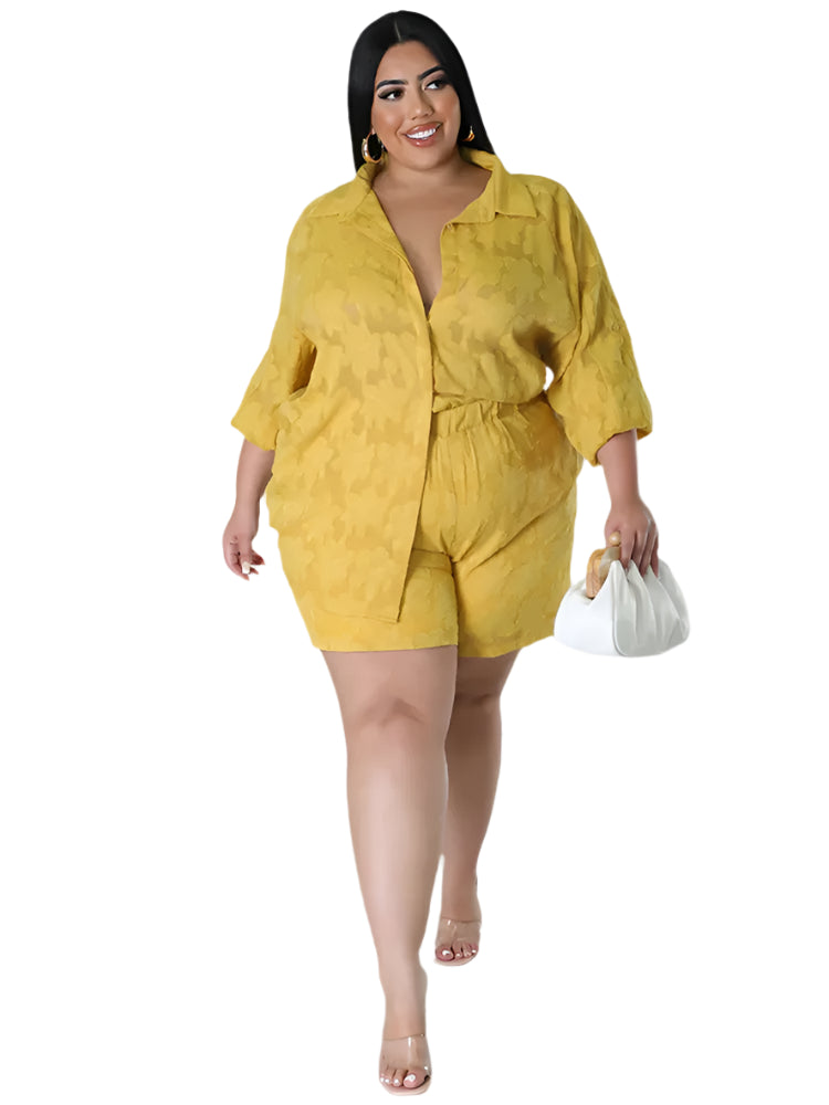 Plus Size Women's 2PC Set - Loose Shirt Top & Shorts Summer Outfits