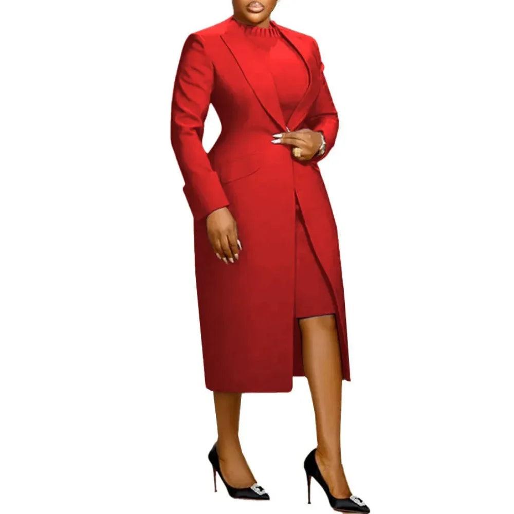 Elegant Office Lady Two-Piece Blazer & Dress Set – Professional Slim Fit Outfit
