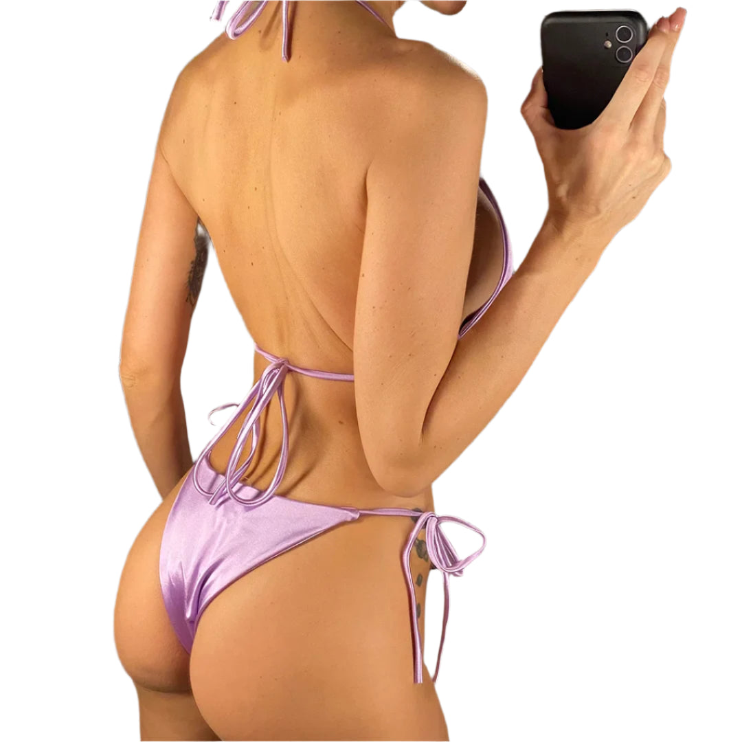 Stunning Sexy Halter Bikini: Satin-Feel Brazilian Swimsuit Two-Piece
