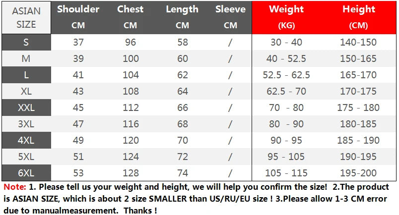 Men's Warm Winter Vest Jacket - Padded Sleeveless Coat Chart