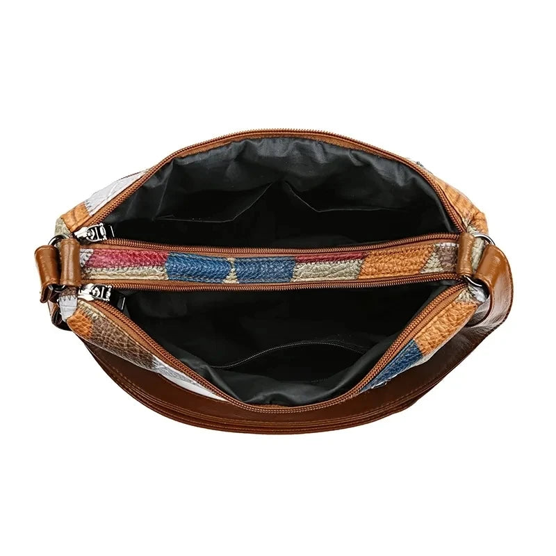 Women's Elegant Vintage Crossbody Bag: Trendy Patchwork Handbag