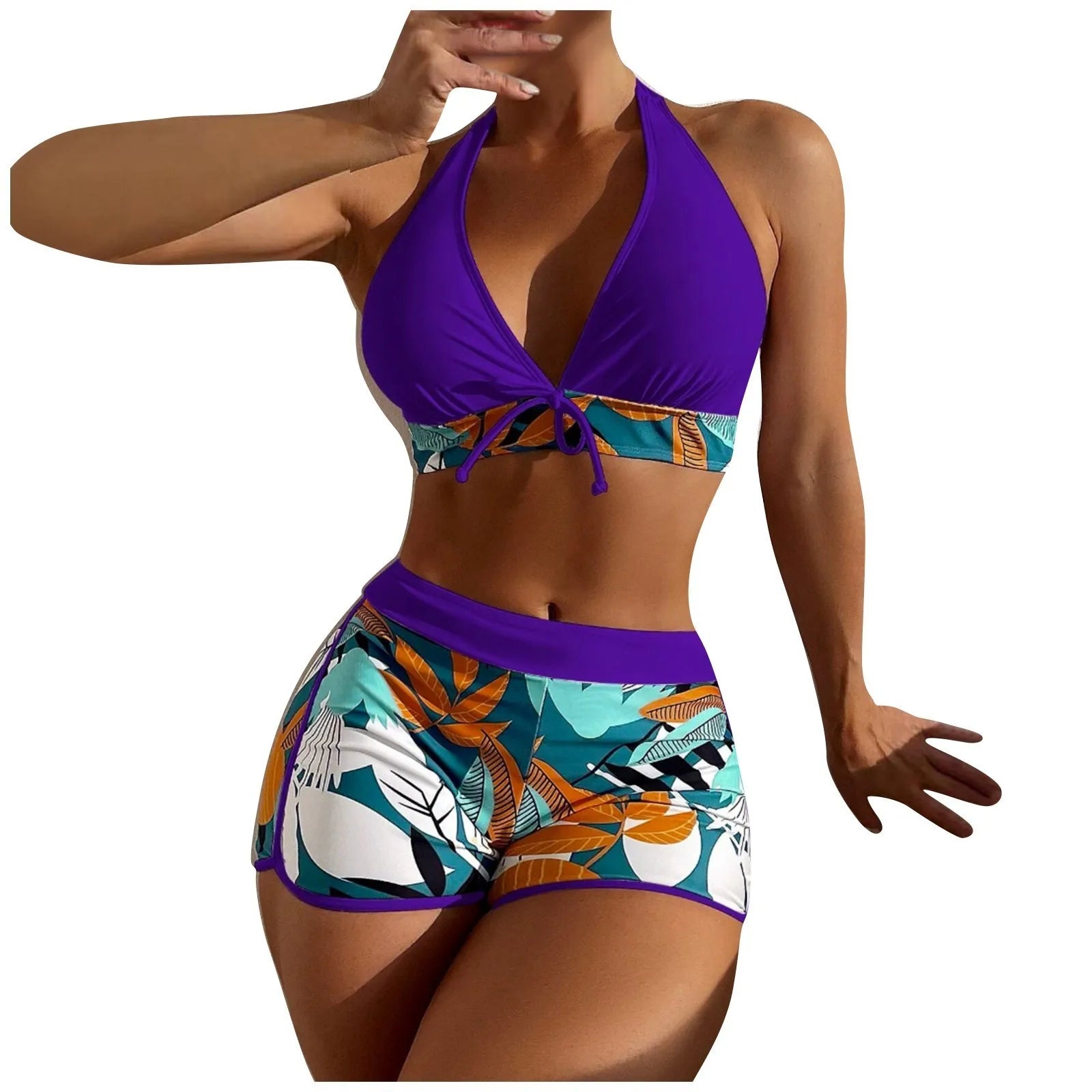 High Waist Plant Print Bikini Set – 2-Piece Swimwear for Women
