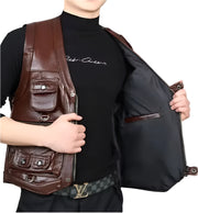 Men's Cowhide Genuine Leather Vest - Thick Motorcycle Biker Waistcoat