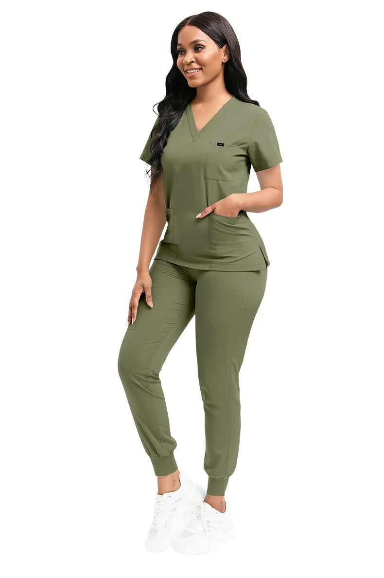 Multicolor Unisex Medical Scrubs Set - Short Sleeve V-Neck Workwear