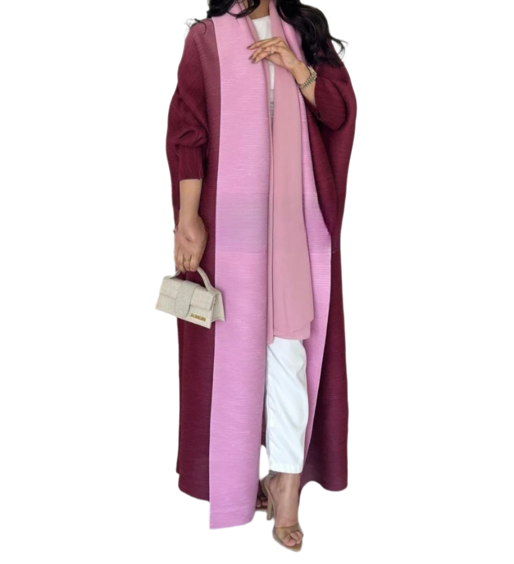 Women's Open Abaya – Pleated Stretch Maxi Cardigan Robe