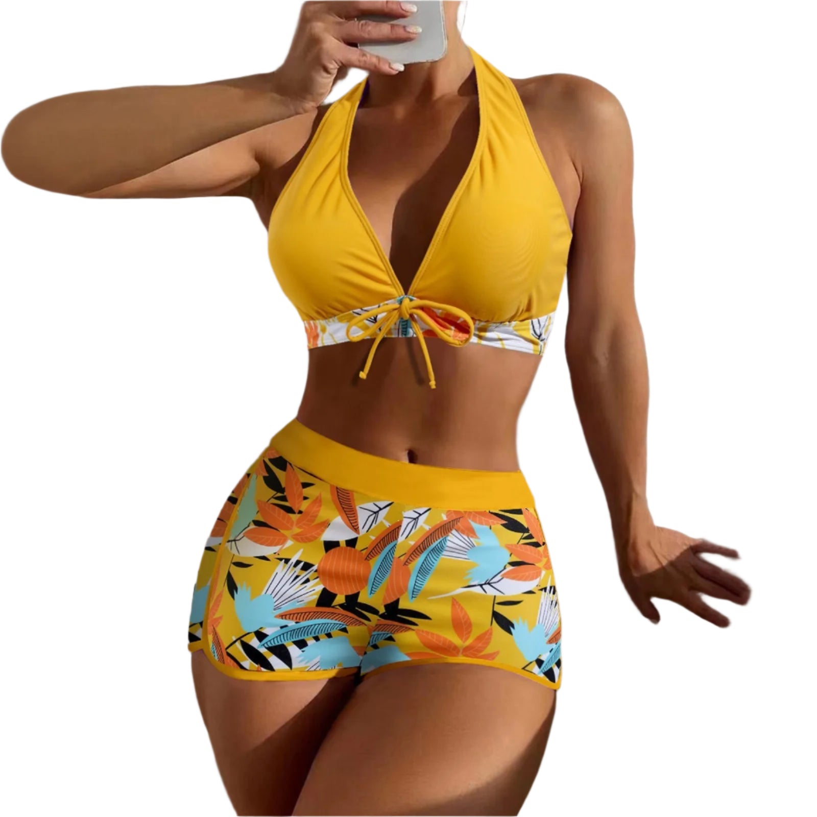 High Waist Plant Print Bikini Set – 2-Piece Swimwear for Women