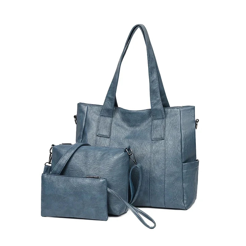 3-Piece Women's PU Leather Shoulder Crossbody Handbags Set
