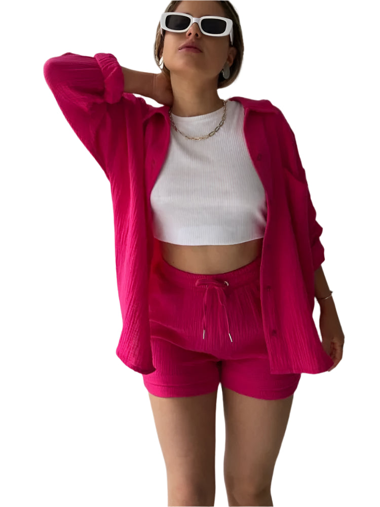 Women's Casual Shirt & Shorts Suit - Full Sleeve Spring/Summer Set