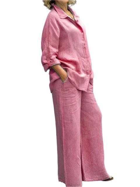 Vintage Linen Two-Piece Set for Women | Autumn Loose Shirt & Pants