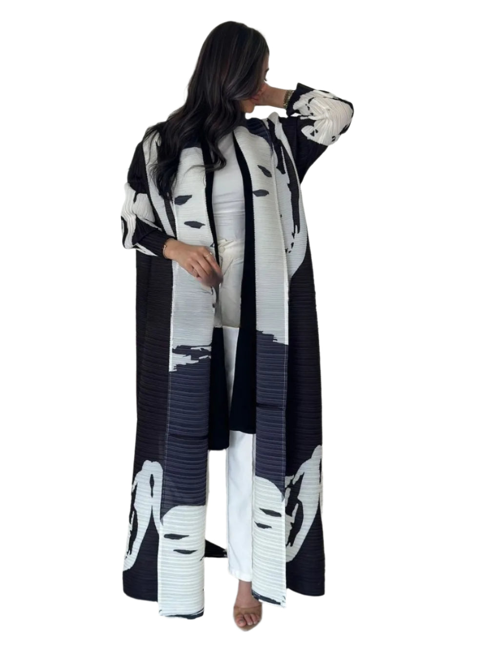 Women's Open Abaya – Pleated Stretch Maxi Cardigan Robe
