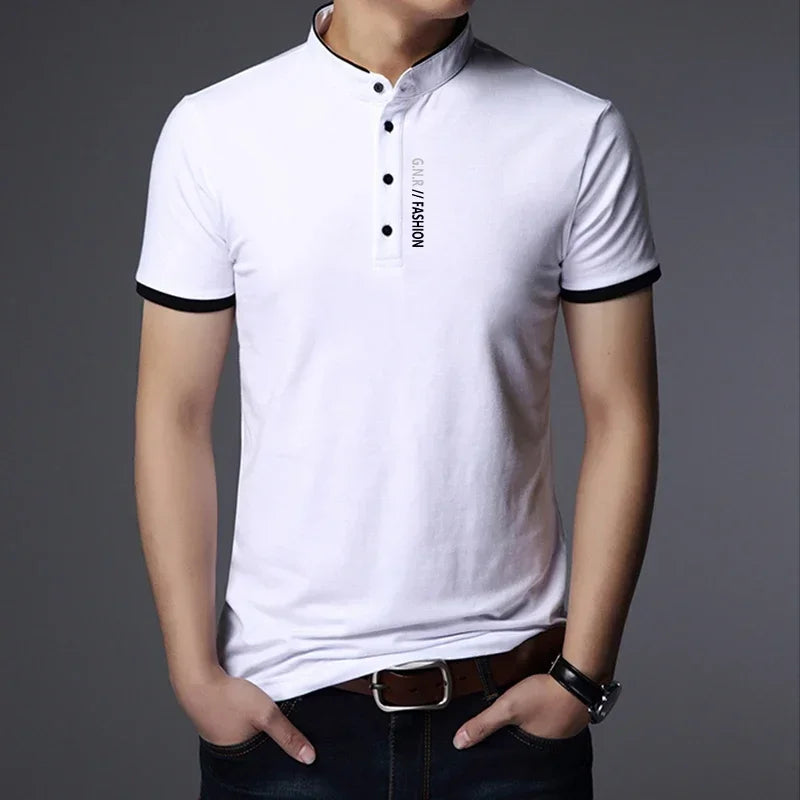 Men’s Stand-Up Collar Solid Color T-Shirt – Breathable Summer Casual Top