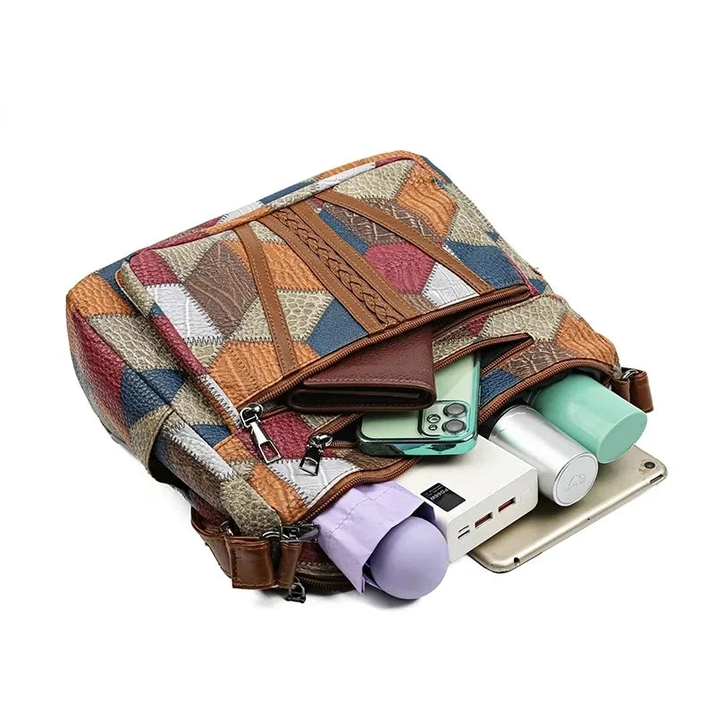 Women's Elegant Vintage Crossbody Bag: Trendy Patchwork Handbag