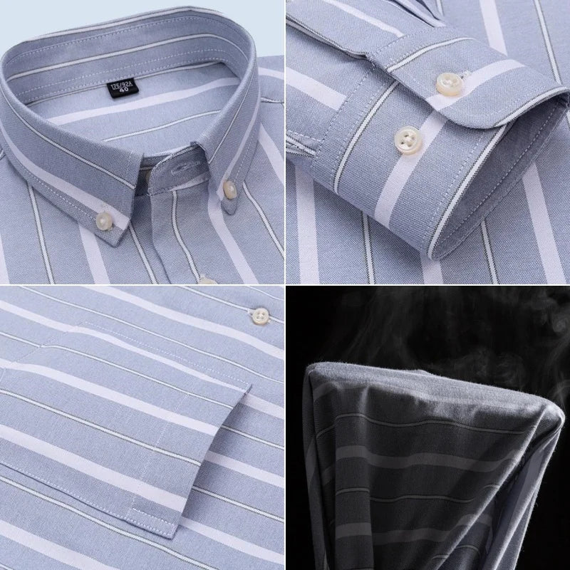 Men’s 100% Cotton Plaid Oxford Shirt – Smart Casual Plus Size 7XL