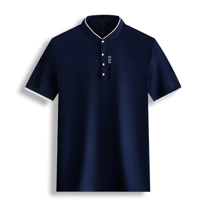 Men’s Stand-Up Collar Solid Color T-Shirt – Breathable Summer Casual Top