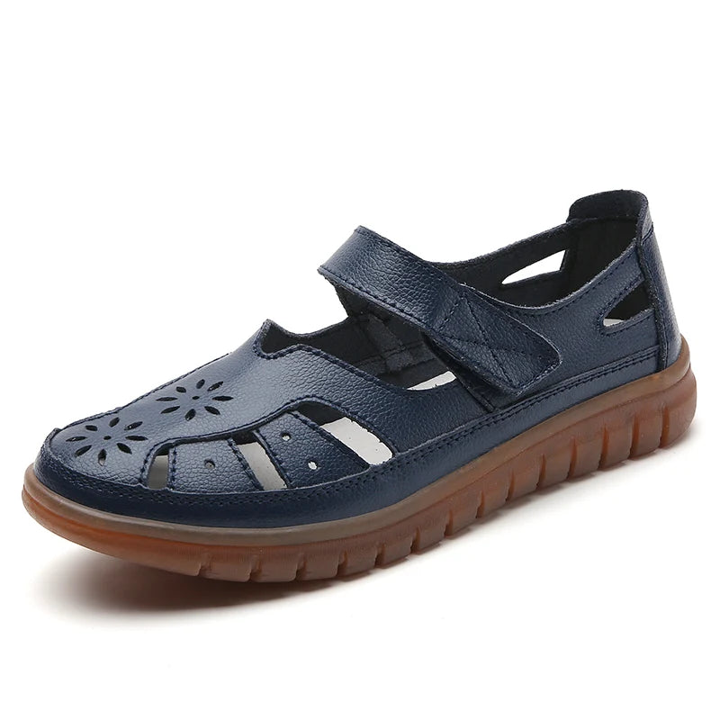 Women's Breathable Leather Sandals: Non-Slip Casual Roman Style