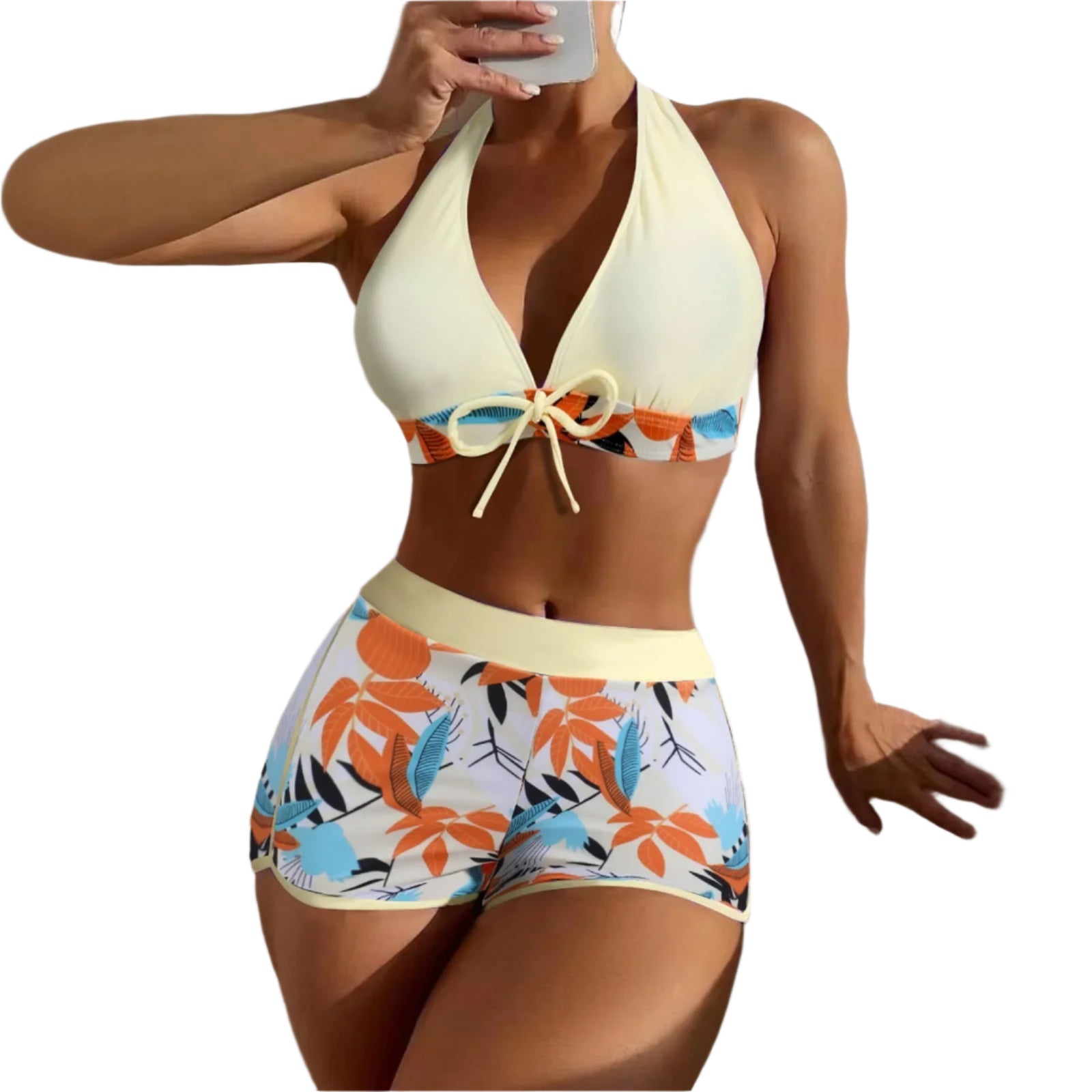 High Waist Plant Print Bikini Set – 2-Piece Swimwear for Women