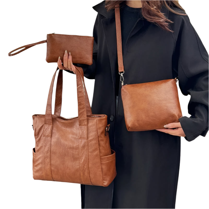3-Piece Women's PU Leather Shoulder Crossbody Handbags Set
