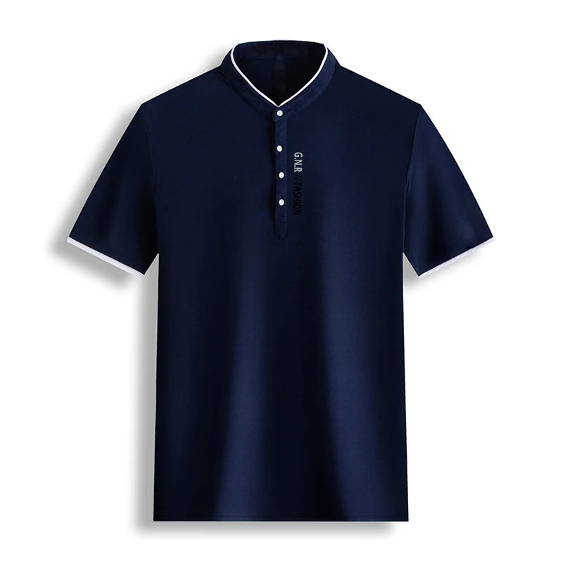 Men’s Stand-Up Collar Solid Color T-Shirt – Breathable Summer Casual Top