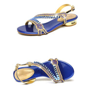 Elegant Rhinestone Flat Sandals – Women’s Summer Square Heel