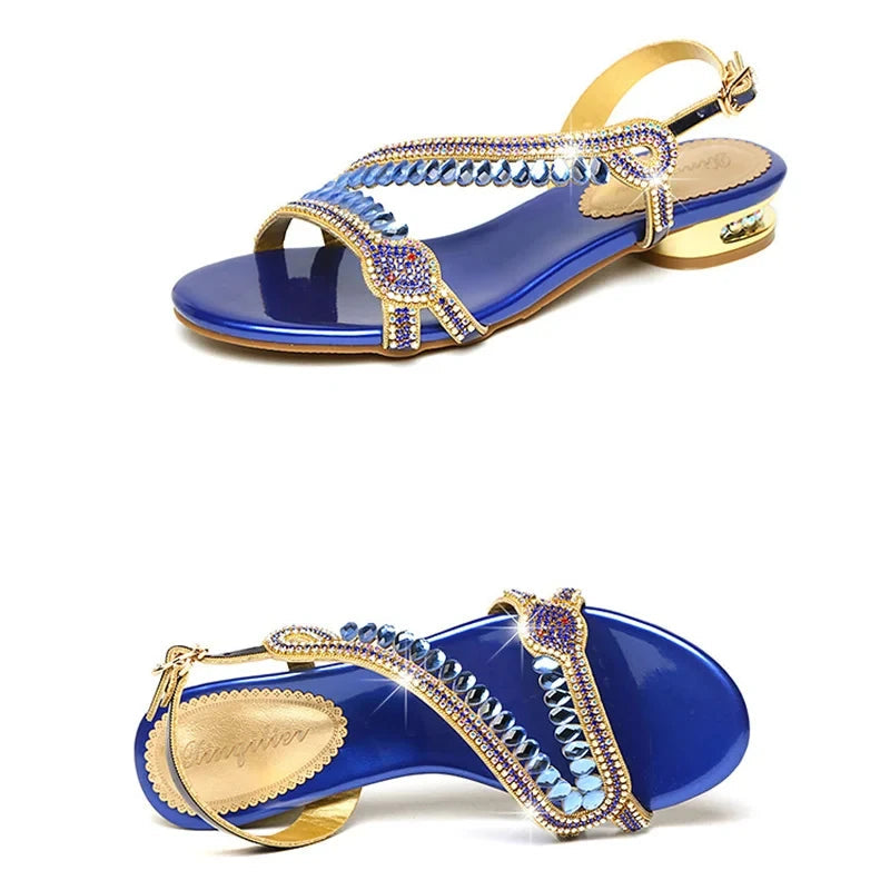 Elegant Rhinestone Flat Sandals – Women’s Summer Square Heel