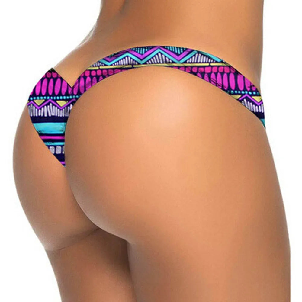 Women's Brazilian Print Bikini Bottom: Sexy High-Waist Thong