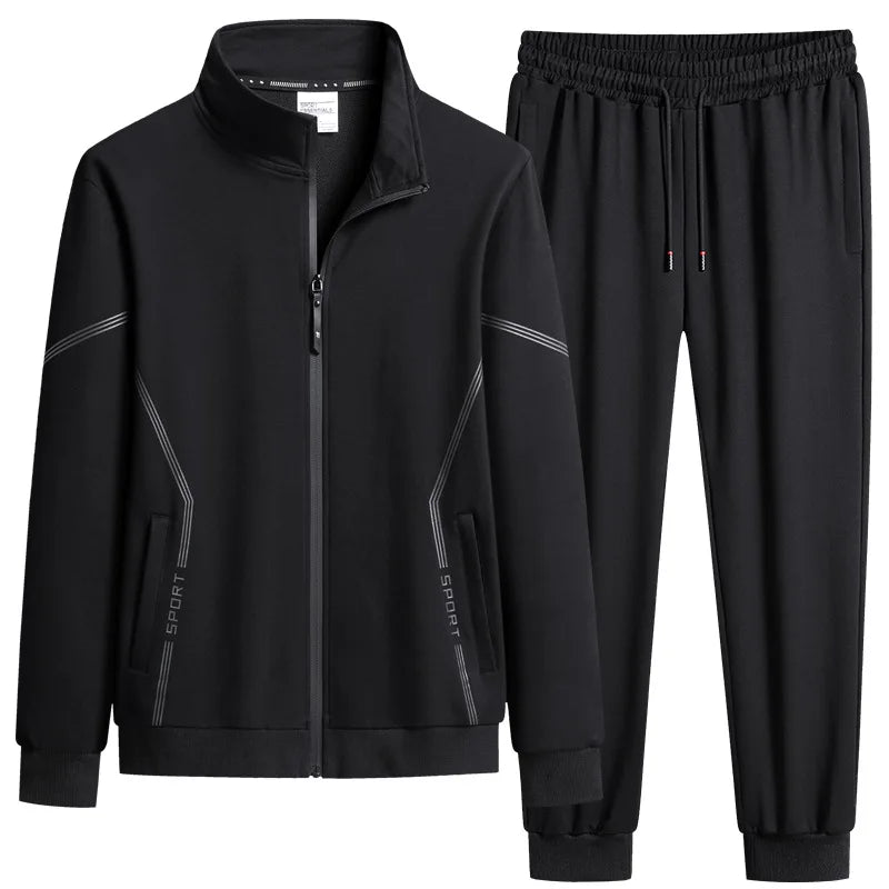 Black tracksuit with jacket and pants on a white background