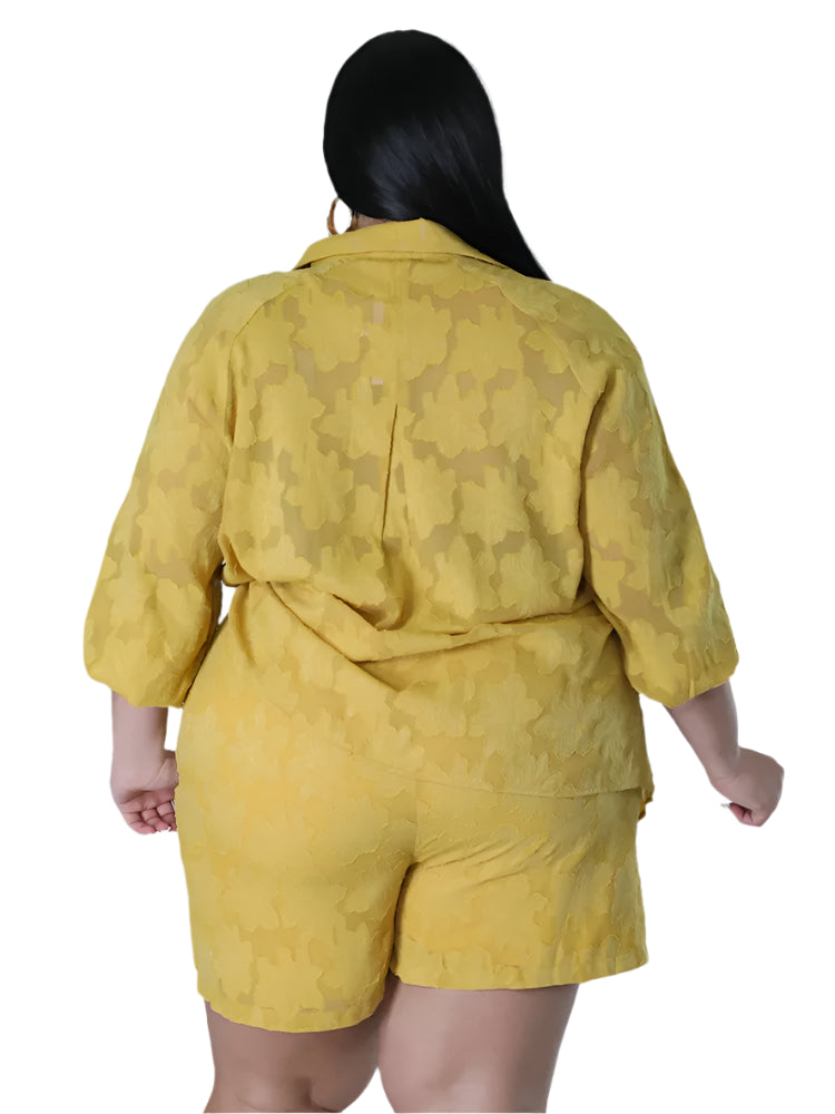 Plus Size Women's 2PC Set - Loose Shirt Top & Shorts Summer Outfits