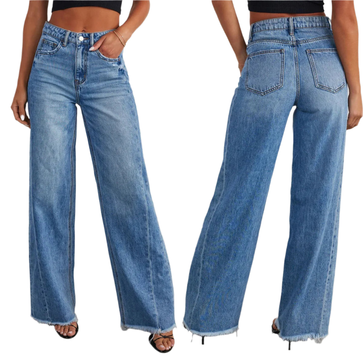 Women’s Straight Floor-Length High Waist Spliced Jeans