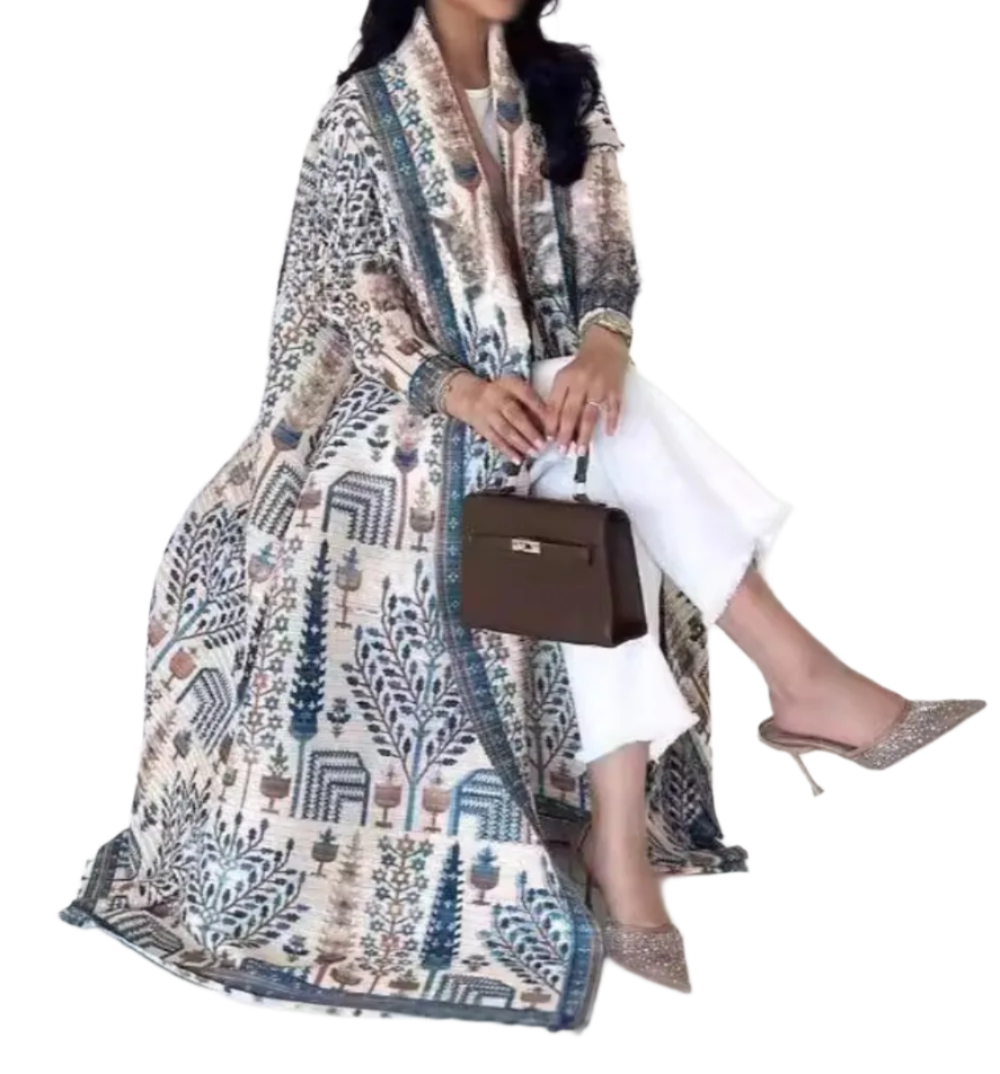 Women's Open Abaya – Pleated Stretch Maxi Cardigan Robe