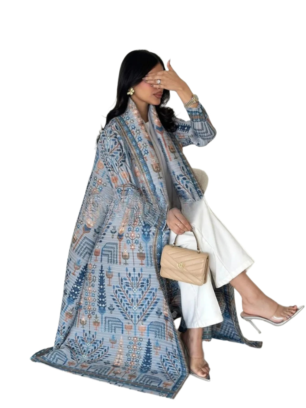 Women's Open Abaya – Pleated Stretch Maxi Cardigan Robe
